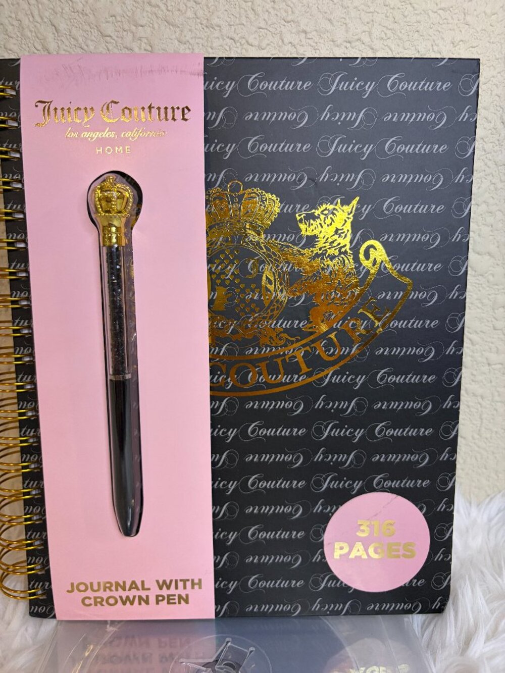 Juicy Couture Large Journal Crown Pen Black Gold 316 Pages NWT